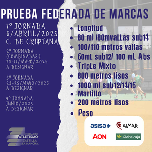 1º Jornada Prueba Federada de Marcas de Pista Aire Libre