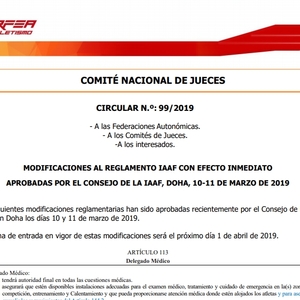 MODIFICACIONES AL REGLAMENTO DESDE EL 1 DE ABRIL DE 2019